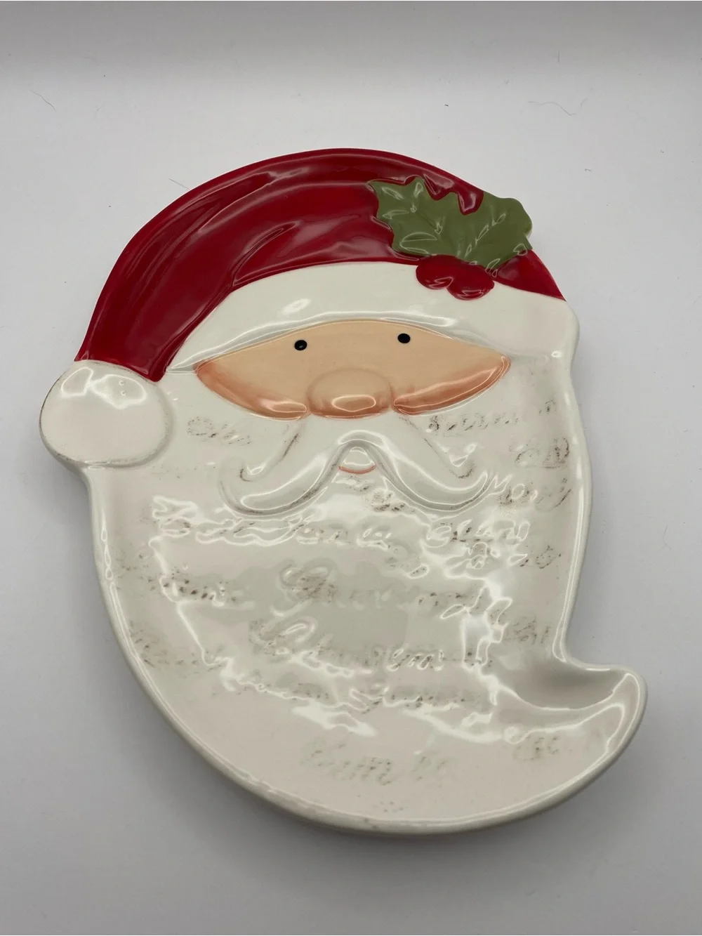 Pier 1 Festive Santa Face Ceramic Serving Platter - Red, White, Green